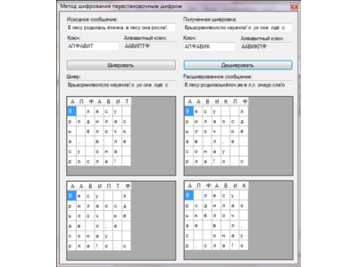 C#, алгоритм горизонтального перестановочного шифра