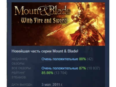 Mount & Blade: With Fire & Sword STEAM KEY ЛИЦЕНЗИЯ