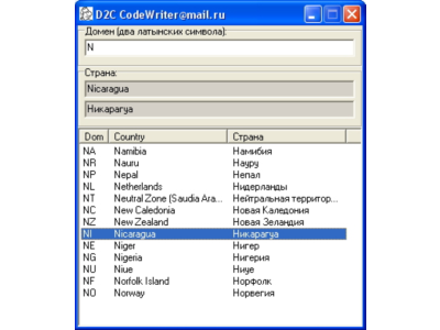 Программа для перевода домена страны (вида RU) в название страны (Россия)