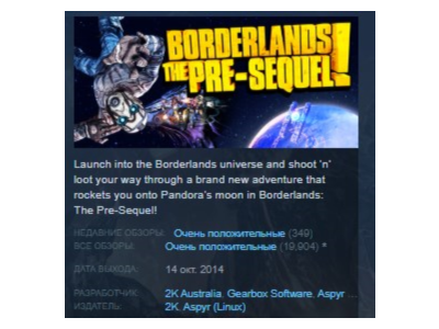 Borderlands The Pre-Sequel STEAM KEY REGION FREE GLOBAL+РОССИЯ