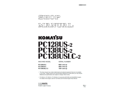 Komatsu PC128US-2, PC138US-2, USLC-2 Shop Manual