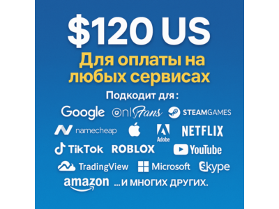 🌎US CARD $120 for Google/Apple/PayPal and others💵 USD