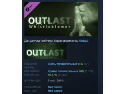 Outlast: Whistleblower АВТОДОСТАВКА STEAM DLC РОССИЯ