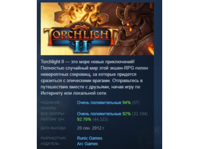 Torchlight 2 II АВТОДОСТАВКА STEAM РОССИЯ