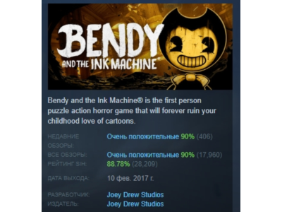 Bendy and the Ink Machine АВТОДОСТАВКА STEAM РОССИЯ