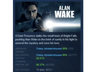 Alan Wake АВТОДОСТАВКА STEAM РОССИЯ