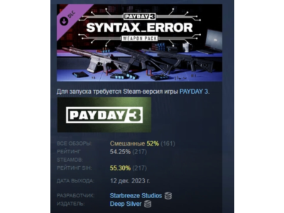 PAYDAY 3: Syntax Error Weapon Pack DLC STEAM GIFT RU