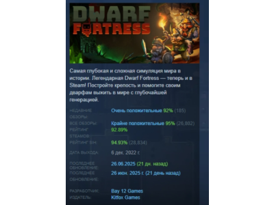 Dwarf Fortress АВТОДОСТАВКА STEAM РОССИЯ
