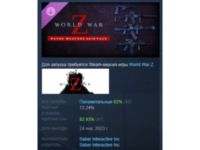 World War Z: Aftermath - Raven Weapons Skin Pack АВТОДОСТАВКА STEAM РОССИЯ