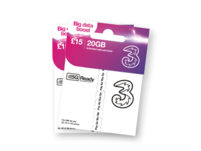 +£10Activated eSIM THREE UK +44 works in roamingfor sms