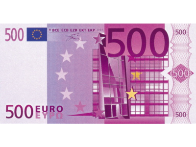 Scanned images 5,10,20,50,100,200,500 Euro nominal value.