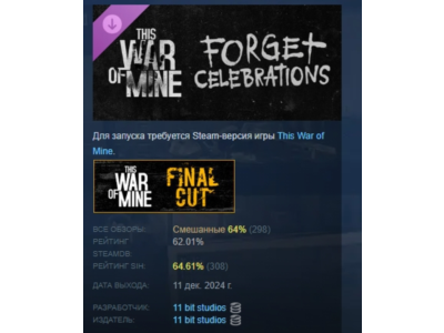 This War of Mine Forget Celebrations Charity DLC STEAM
