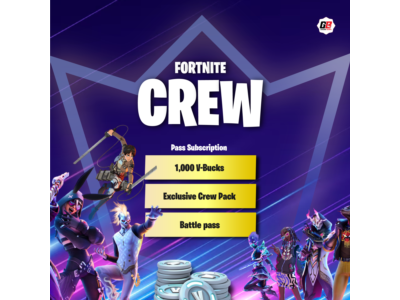 🔰FORTNITE CREW PASS ! ⚡BATTLE PASS💎 1000 V-BUCKS 🌍1 MONTH