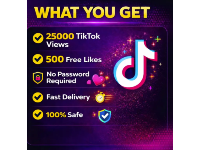 25 000 просмотров в TikTok + 500 бесплатных лайков. Быс