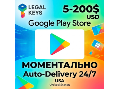 Google Play Market Gift Card USA США 5-200USD МГНОВЕННО
