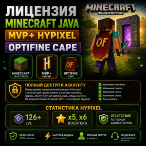 Лицензия Minercaft Java, MVP+ Hypixel, OptiFine Cape