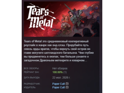 Tears of Metal АВТОДОСТАВКА STEAM GLOBAL МГНОВЕННО ЛИЦЕНЗИЯ