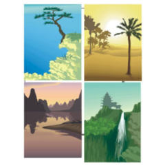 Векторный клипарт. Красивые пейзажи и ландшафты Азии (99 клипартов)