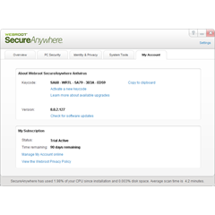 WebRoot SecureAnywhere™ AntiVirus 2013: ключ на 90 дней