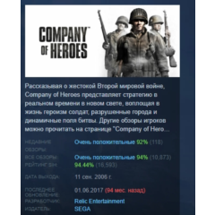 Company of Heroes АВТОДОСТАВКА STEAM РОССИЯ