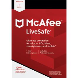 Mcafee Livesafe 1 year 1 device to your account