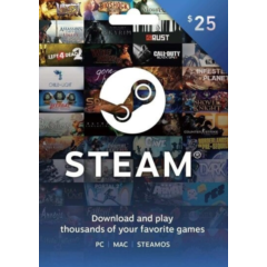 STEAM WALLET GIFT CARD $25 USD ✅(US ACCOUNT)