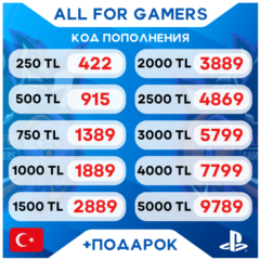 🔹🇹🇷Карта Пополнения Playstation (PSN) 250-5000 TRY (Лиры) TL Турция + ПОДАРОК🎁