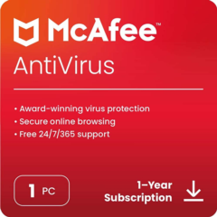 McAfee AntiVirus 2024 (1 год / 1 ПК) — глобальный ключ