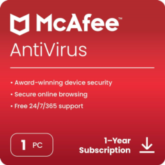 McAfee AntiVirus 2024 1устройство 1 год Глобальный ключ