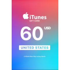 ⚡Подарочная карта Apple iTunes - 60$ 🇺🇸 ✅Дешевле🔥Без