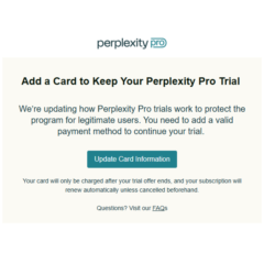 Perplexity - привязка карты к аккаунту