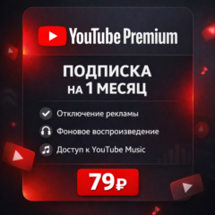 Оплата подписки YouTube Premium на 1 месяц / Без входа