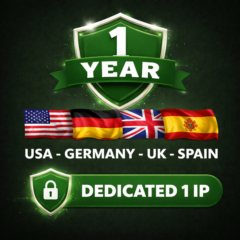 ! FAST DELIVERY ! 1 YEAR - 1 PROXY IP DEDICATED - USA, GERMANY, UK, SPAIN