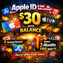 Apple ID США с балансом $30 💵 + 🎁 Бесплатно Apple TV 2 месяца 🎬