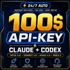 [AВТО 24/7] $100 API Claude Code / Codex — Key + Base URL, Opus 4.8 / GPT-5.6