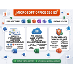 Аккаунт Microsoft Office 365 E3 | 5 Устройств (ПК/Mac) | 1TB OneDrive | Автовыдача