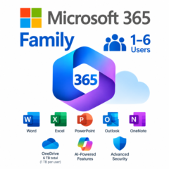 Microsoft 365 для семьи | 1–6 пользователей | Облако | Приложения с ИИ | 12 месяцев