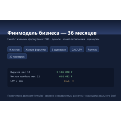 Финмодель бизнеса на 36 месяцев — Excel: P&amp;L, деньги, экономика