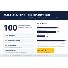Мастер-архив: 100 готовых продуктов с исходным кодом — CRM, Telegram Mini Apps, боты,