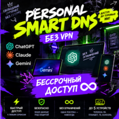 Персональный Smart DNS Бессрочный доступ | 5 устройств | Gemini Xbox Claude GPT
