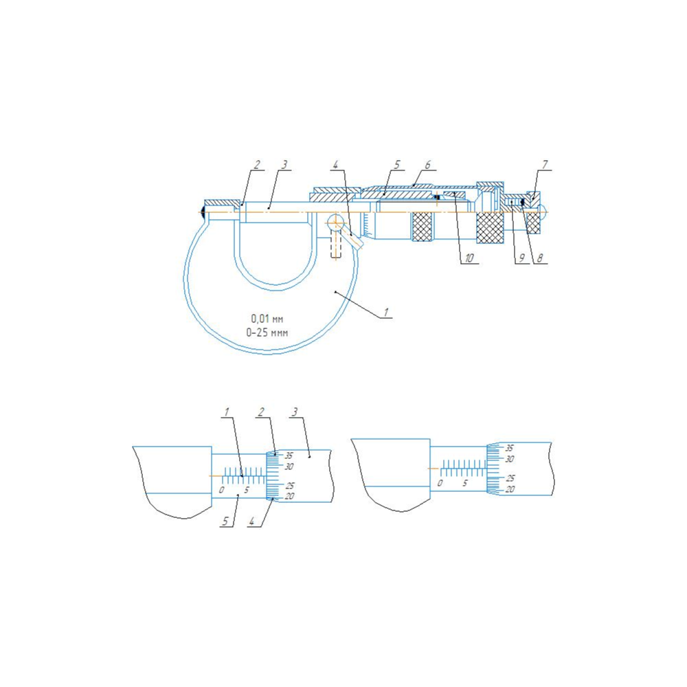 Чертеж микрометр МК в программе Компас 3D