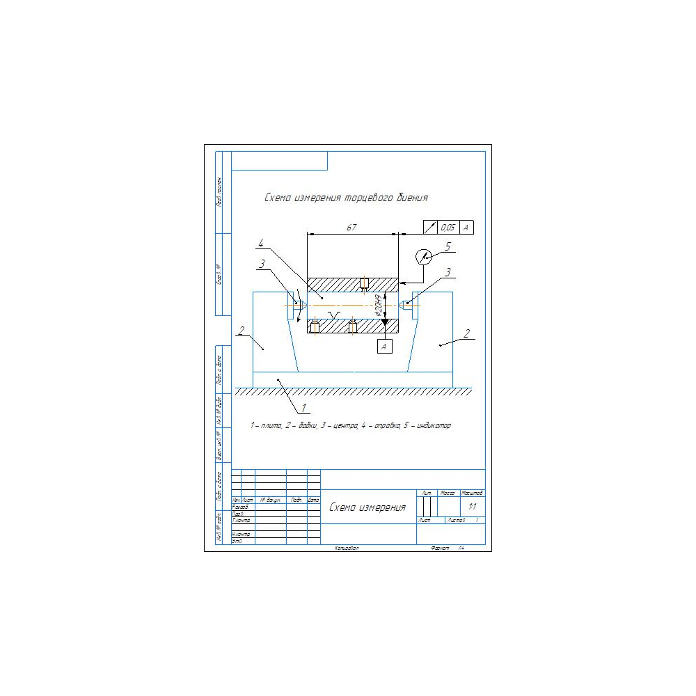 Схема измерения торцевого биения в программе Компас