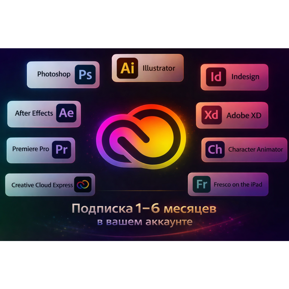 Adobe Creative Cloud в вашей учетной записи | 1–6 месяц