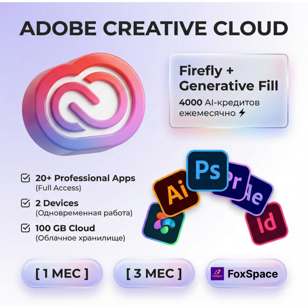 Adobe creative cloud+Firefly+Generative Fill/Подписка на 3 месяца