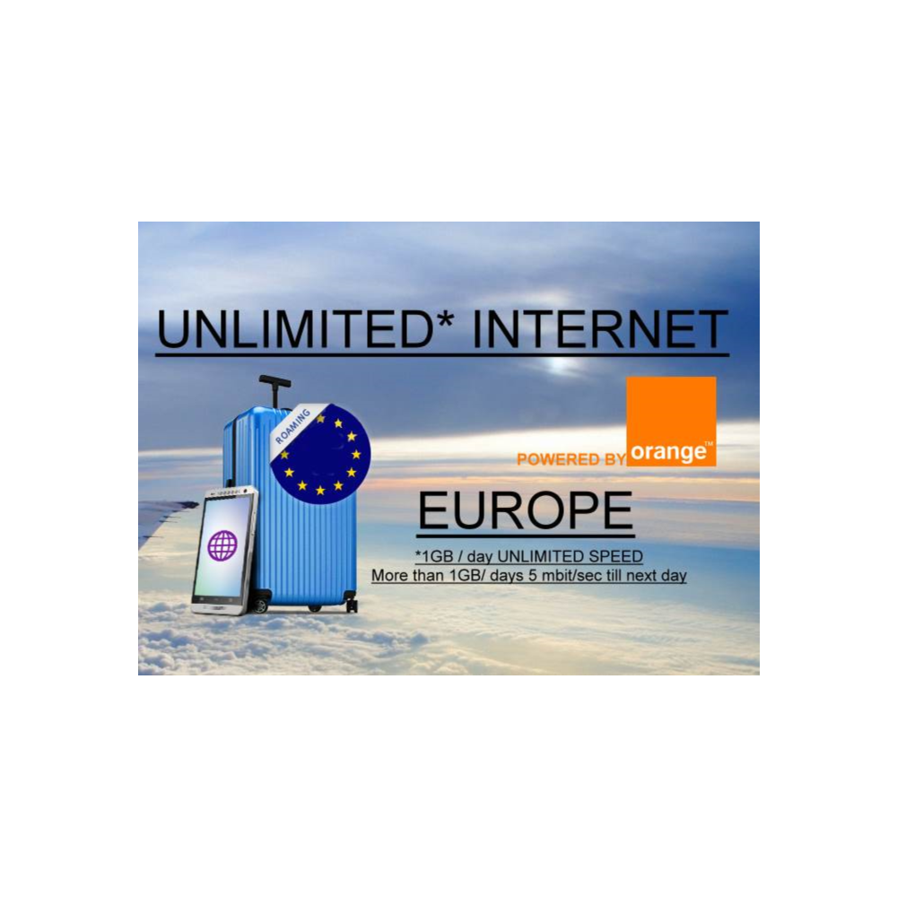 еSIM БЕЗЛИМИТНЫЙ Премиум Интернет в ЕС+plus Европа