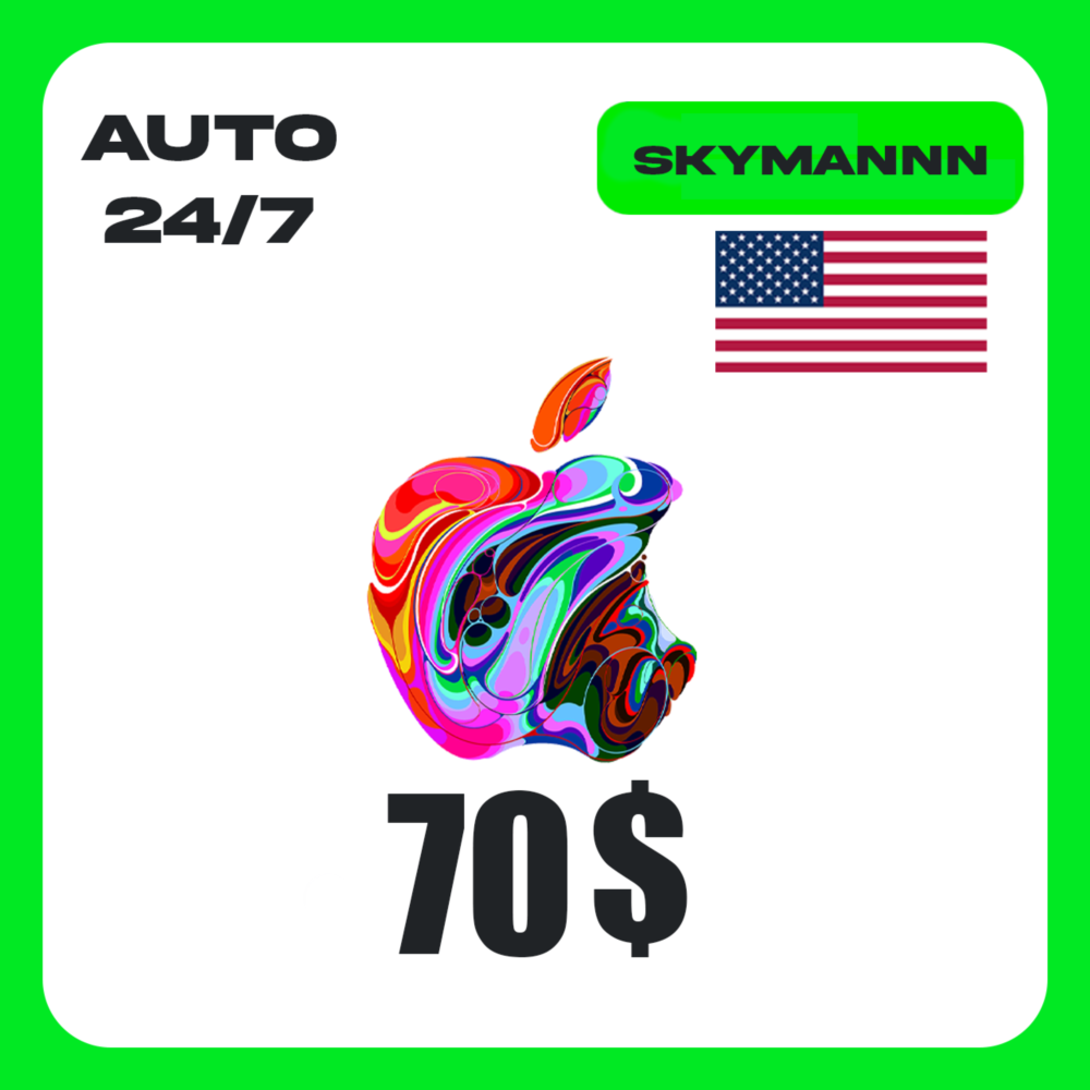Apple iTunes 70$ USD США ПОДАРОЧНАЯ КАРТА АВТО 24/7