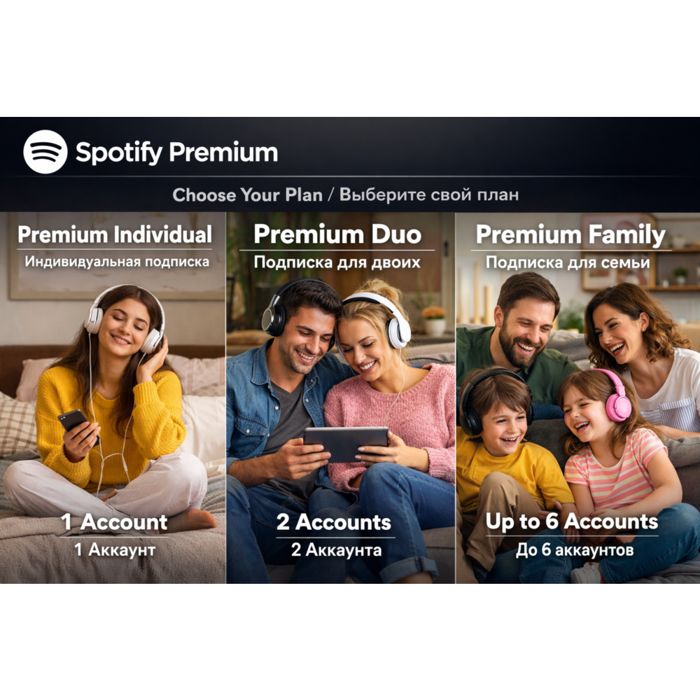 Лучшая цена на Spotify Premium (1–12 месяцев) | RU+GLOBAL Charge ACC Лучшая цена