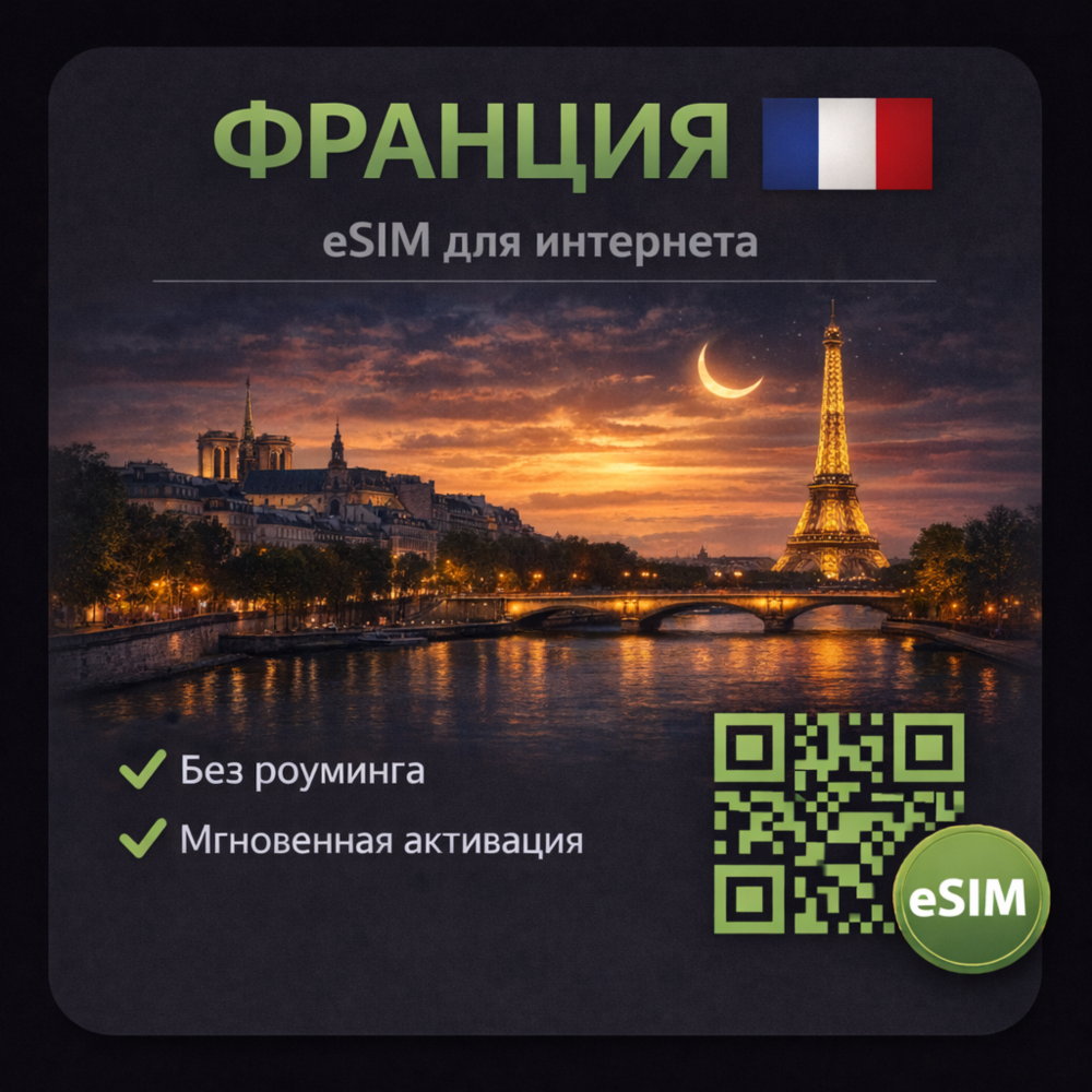 eSIM Франция / Туристическая / для путешествий / мобильный интернет / есим