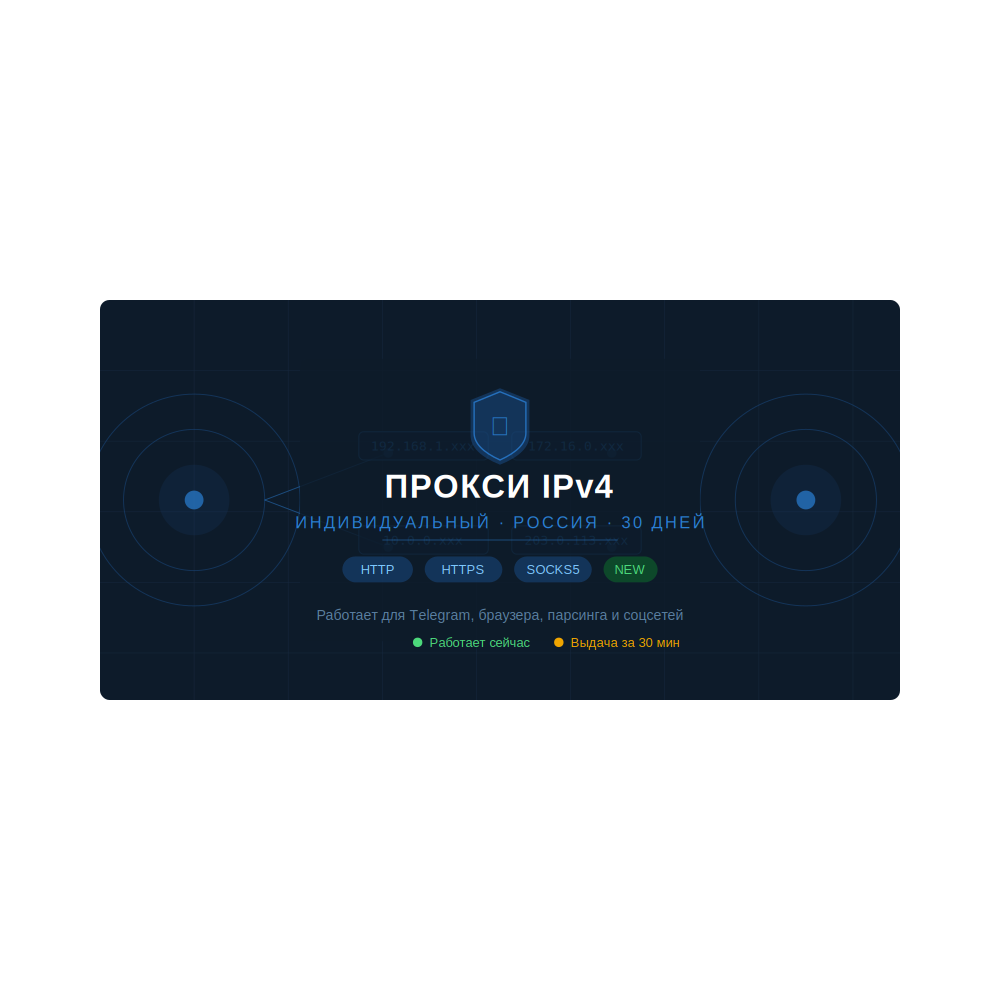 Индивидуальный прокси IPv4 Россия или любая другая страна — 30 дней (HTTP/SOCKS5)