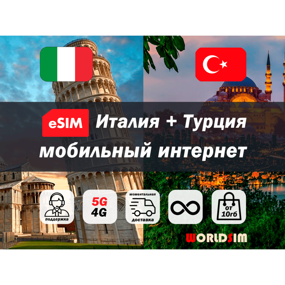 Esim Турция и Италия | 5G/4G | туристическая есим | мобильный интернет